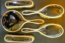 Antique Hallmark Silver 1923 Tortoiseshell ADIE Dressing Table Brush+Mirror Set