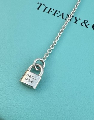 RARE Tiffany & Co. Sterling Silver Small Lock Drop Chain Necklace