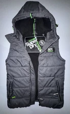Superdry Puffer Vest Gilet Men’s Small Polar Sports Hooded Full Zip Gray Green