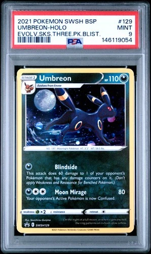 2021 POKEMON PROMO EVOLVING SKIES THREE PACK BLISTERS #129 UMBREON-HOLO PSA 9