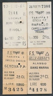 ITALY Railway ticket x4 Diano Marina Rapallo Tivoli Imperia Oneglia CH4407