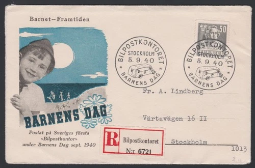Sweden FDC 1940 Sergel 50ö Bilpostkontoret Barnens Dag Special Cancel Z4908