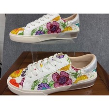 Betsey Johnson Floral Rhinestone Crystal Pearl Sneakers White Silver NEW