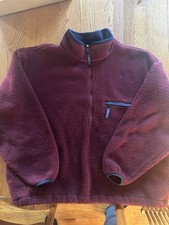 Vintage 90s LL Bean Half Zip Fleece Size XL. Pullover. Maroon with Blue Trim 