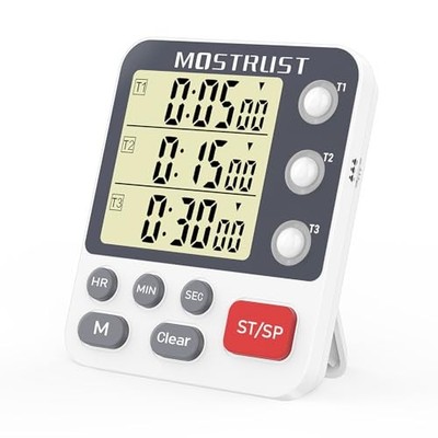Digital Dual Kitchen Timer, Multiple Channels Countdown Timer 3 Channels White