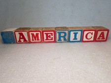 Vintage ABC Alphabet Blocks- AMERICA Red Blue Home Decor 4th July Patriotic