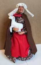 French Made Santon Old Woman Shepherdess with lamb Clay Bodies, France