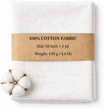 White 100 Cotton Muslin Fabric by the Yard, 2 Yard Cotton Cloth, 4.6 Oz Medium