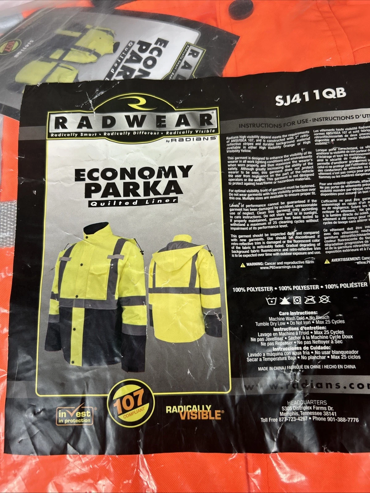 Radwear High Reflective Orange Parka -Size 2X 107 Compliant Sj411qb-3zos-2x image 3