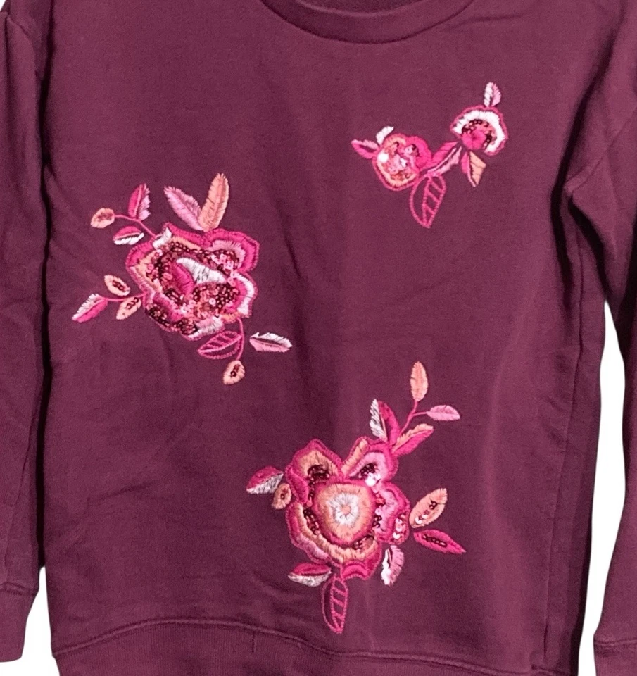 Sudadera para Niña Gymboree Borgoña Manga Larga con Lentejuelas Florales - Talla Grande Foto 2 de 3
