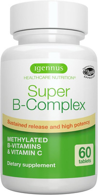 Igennus Super B-Complex Methylated B Vitamins, All Day Nutrient Delivery, Clean 