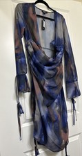 Pretty Little Thing Women's Mesh Mini Dress Blue Printed Woven -extreme  2 NWT