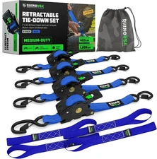 USA Retractable Ratchet Straps (4-Pack) - 1 Inchx10 Feet(1,209lb Break Strength)