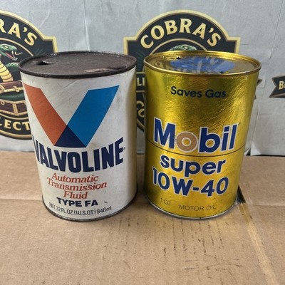 Lot 2 Mobile Super 10W-40 Oil And Valvoline Transmission Fluid Cardboard Cans R