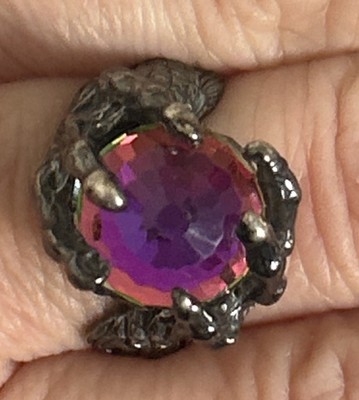 Vintage sterling silver dragon claw Multicolored crystal Unisex ring size 7.25