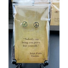 Bookish Quote Earrings - Silver Peace Sign Ralph Waldo Emerson