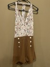 Retro Stage Eyelet Halter Romper Mustard Floral Lace Cutout Small — photo 2