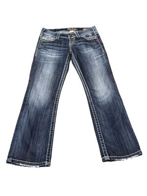 Silver Jeans Womens Size 27 Santorini Straight Mid Rise Embroidered Capris