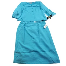 Le Suit Skirt Suit Womens 14 Teal Blue Bell Sleeve Career Office Work Tags