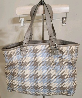 MARC CAIN Women's Purse Tote Woven Blue Brown Tan Leather Shoulder Bag Stunning!