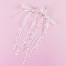 2 PCS Lace Hair Bow Long Tail Coquette Elegant White Ribbon Accessory Women