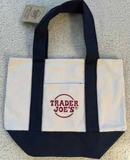 Brand New Trader Joe's Mini Canvas tote Bag Blue Color