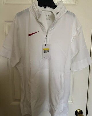 Nike Men's Small Short-Sleeve Woven Coach Jacket White/University Red DV6755-103