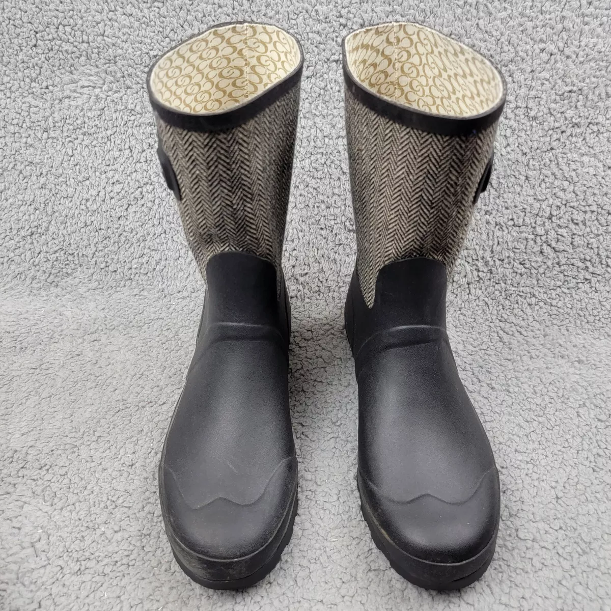 Chooka Classic Mid Cafe Racer Herringbone Black Waterproof Rain Boots Size 10