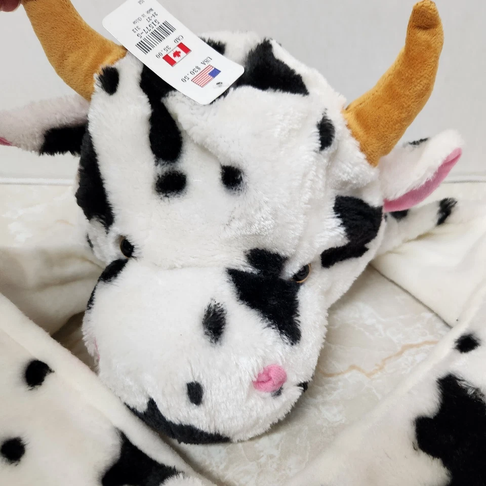 Plush Black White Cow Hat w/ Built In Scarf Hand Pockets Claires New OS Kids - Image 2 of 4