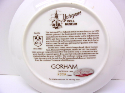 Gorham 1984 Yesteryears Doll Museum プレート 1984 Gorham Yesteryears Doll Museum Lucille Collector Plate | eBay