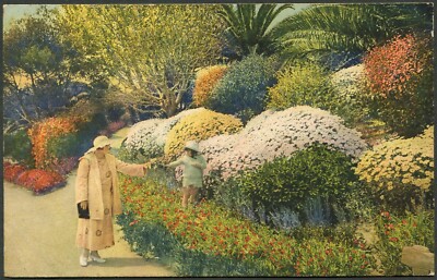 Vintage PC Nice Cote d'Azur Garden Woman Child Rostan Peneaud Un Coin Fleuri