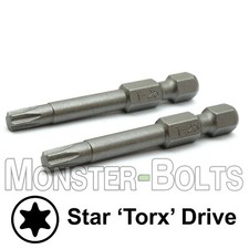 2-Inch Star Torx Power Bits 1/4" Hex Shank, S2 Steel - T20 or T25