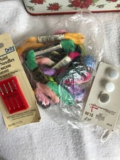 Vintage Tin Full Of Sewing Stuff Asst with Old Sewing Items