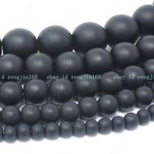 Natural Elegant 6/8/10mm Matte Black Agate Round Gemstone Loose Beads 15''