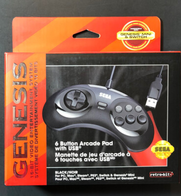 Official Sega Genesis 6 Button WIRED Arcade Pad USB for Multi-platform NEW