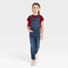 Cat & Jack Girls Denim Overalls MEDIUM (7/8) Medium Wash Color