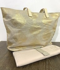 Pottery Barn Kids Diaper Bag Tote Canvas Preppy Printed Metallic Gold