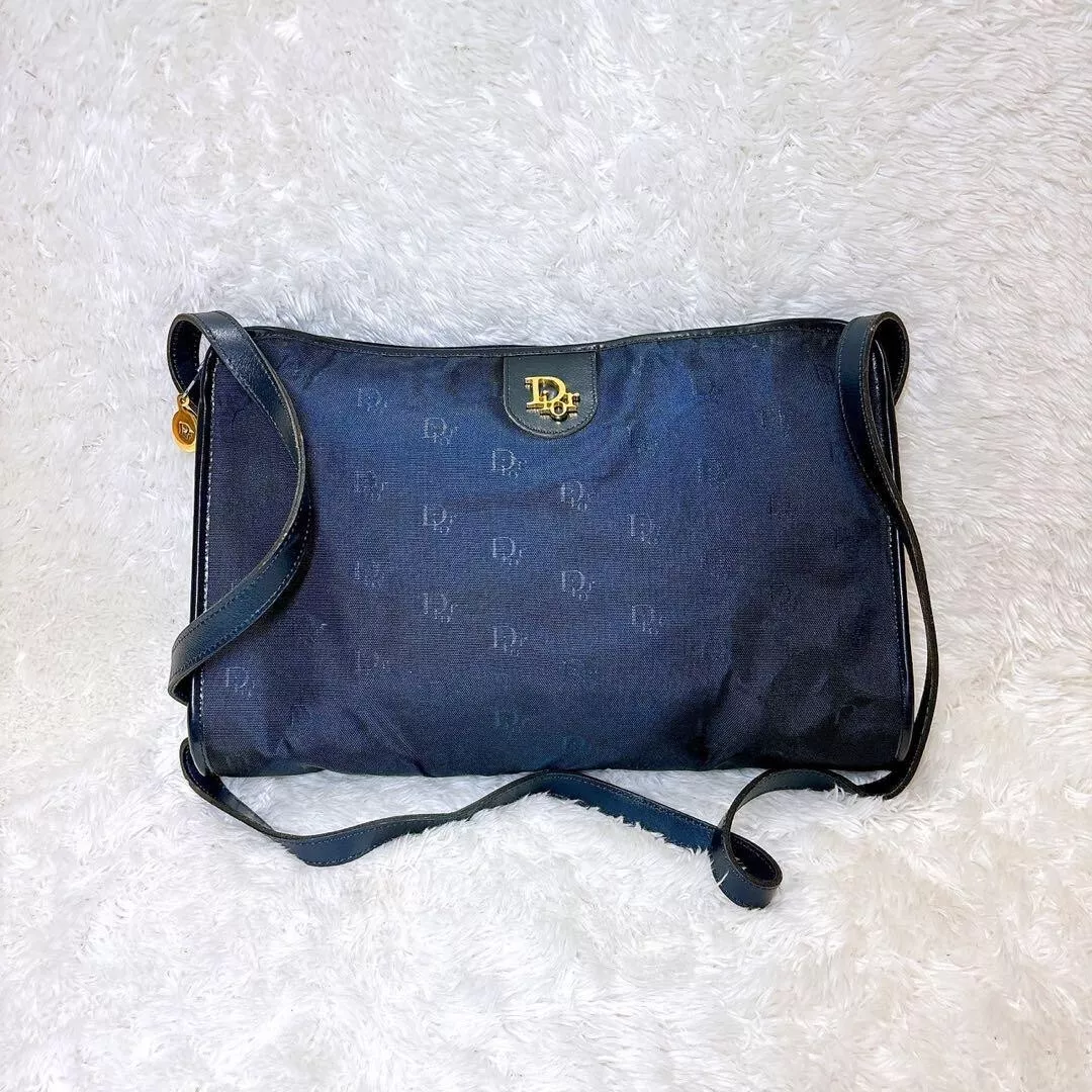 Sac bandoulière Christian Dior logo toile cuir marine authentique