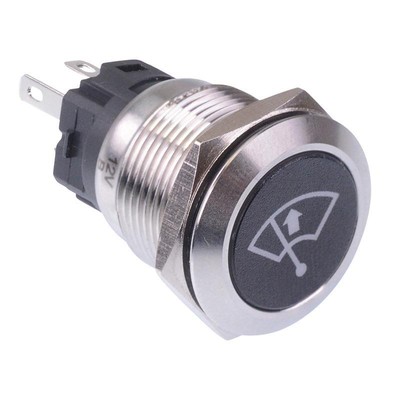 Windscreen Wiper Top' White LED Momentary 19mm Vandal Push Button Switch 12V