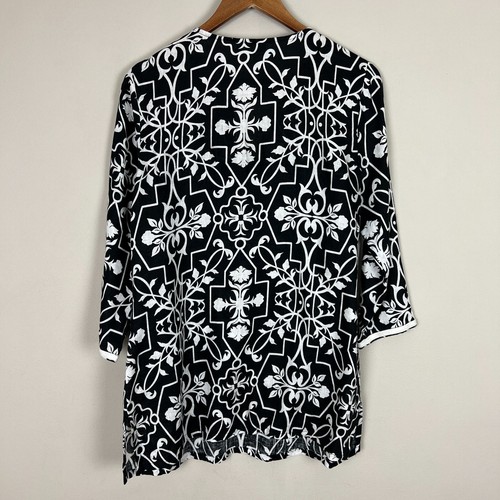 Charter Club Tunic Top Womens Medium Black White Linen Ribbon Applique Coastal M - Picture 8 of 13