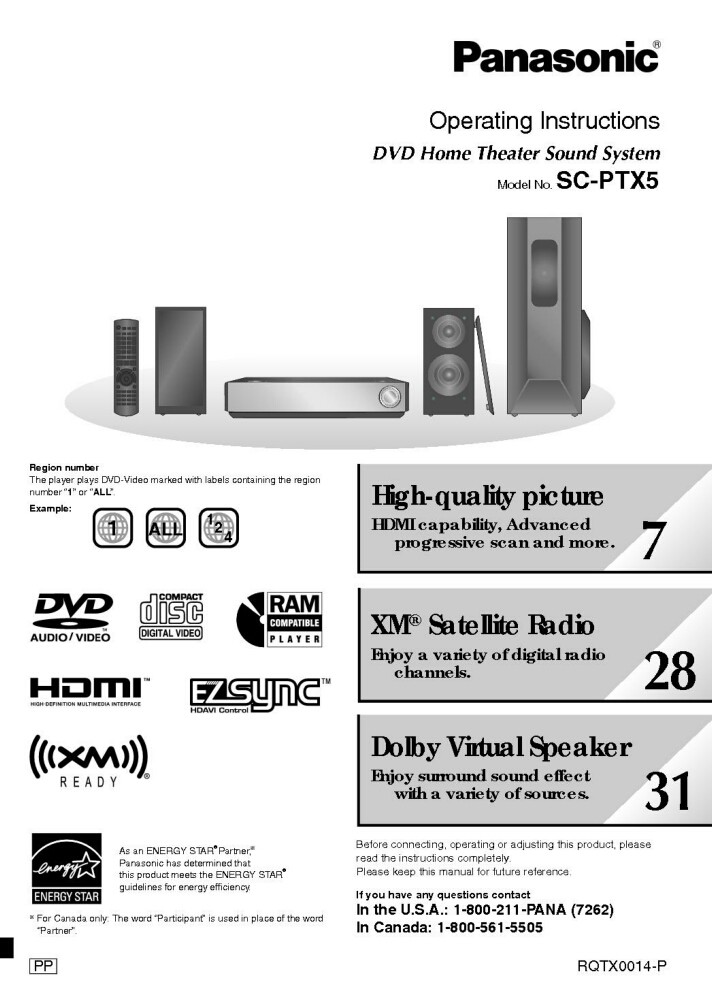 Panasonic SA-PTX5 Home Theater System Owners Instruction Manual | eBay