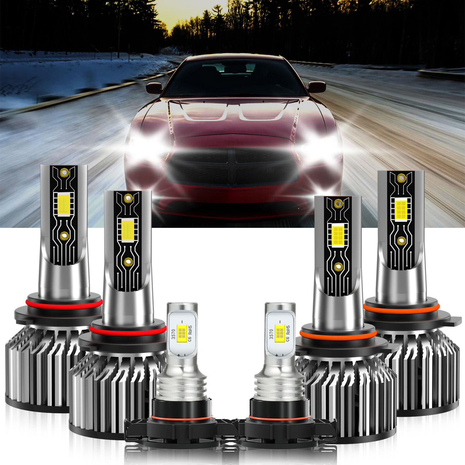 LED Headlight Bulbs Hi Low Beam Fog Light kit white For Dodge Charger 2010-2010