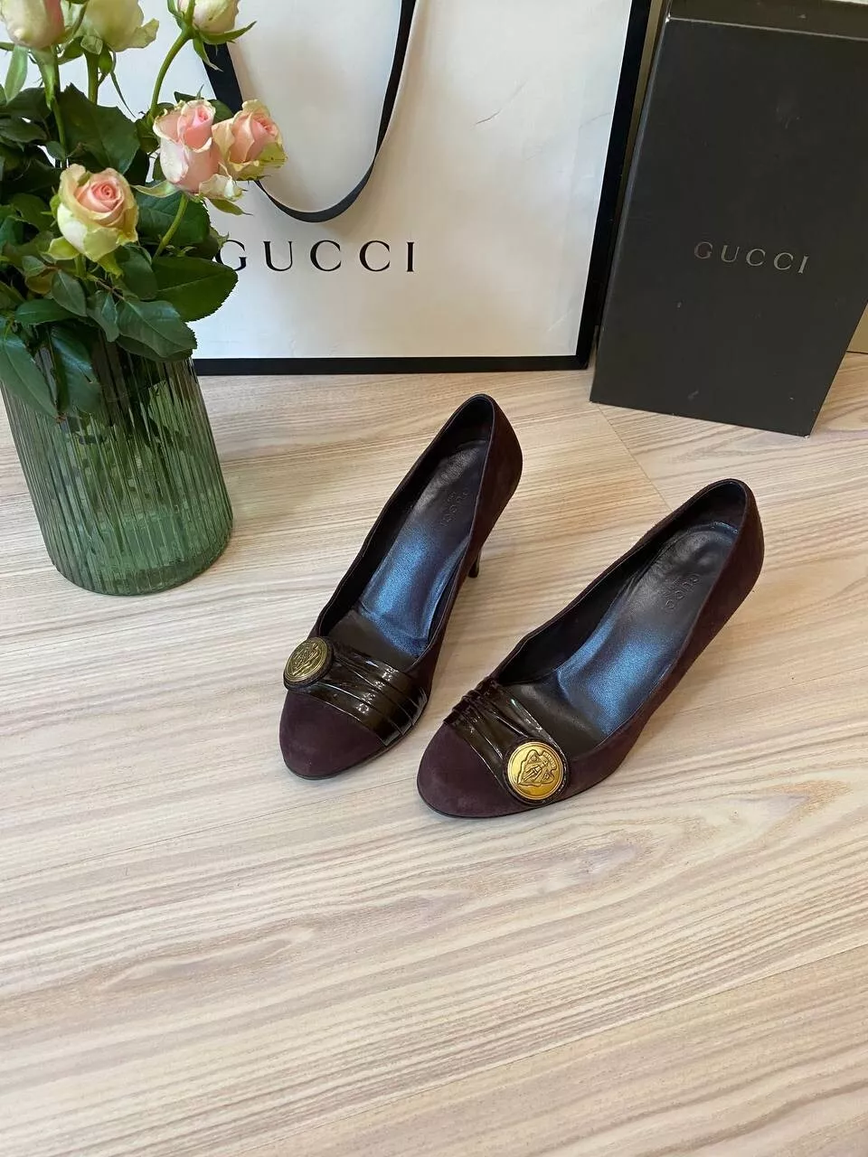 Chaussures escarpins authentiques Gucci Medallion bordeaux avec boite 37,5 US 7,5