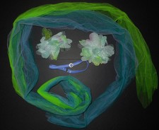 NEW/PKG BALLET DANCE Rhinestone Choker 2 Flowers 6ft Tulle Sash Peri/Jade/Lime