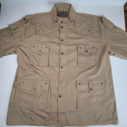Vintage Blac Label Gun Metal Jacket Mens 3XL Tan Full Zip Snap Military Shacket - Picture 3 of 9