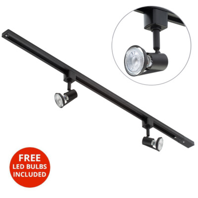 Litecraft 1 Meter Küchenschienenleuchte mit 2 Harlem Leuchten & LED-Lampen - schwarz 