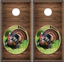 Turkey Hunting Wood Background Cornhole Board Wraps Decals Graphics