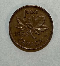 1953 Canada SmallOne Cent Penny SF Shoulderfold
