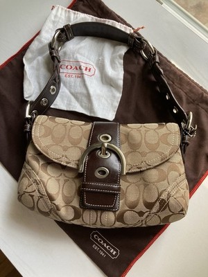 バッグ COACH Y2K Jacquard One Shoulder Bag Vtg COACH Soho Signature Y2K Jacquard Shoulder Flap Bag Brown