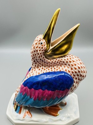 Herend Figurine - Large 8.5'' Pelican  - Rust Fishnet